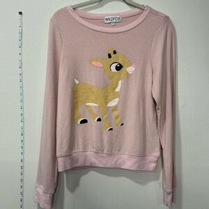 EUC wildfox reindeer jumper sweater soft pink - Christmas / holidays / xs